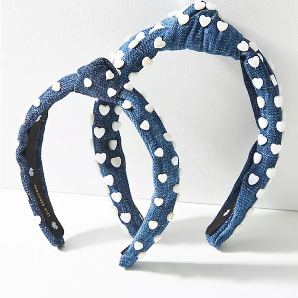 Lele Sadoughi Denim headband with pearl hearts (child size)